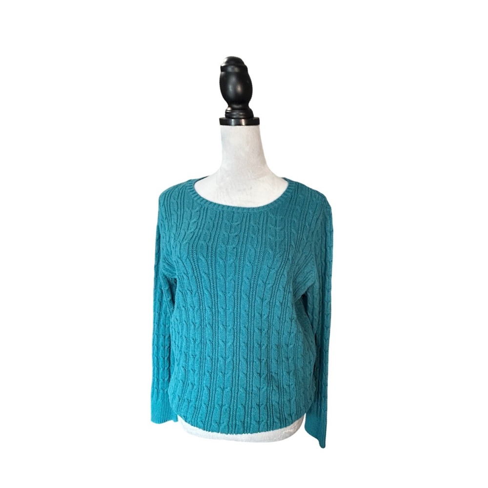 St Johns‎ Bay Teal Cable Knit Cotton Blend Sweater XL Crew Neck Long Sleeve